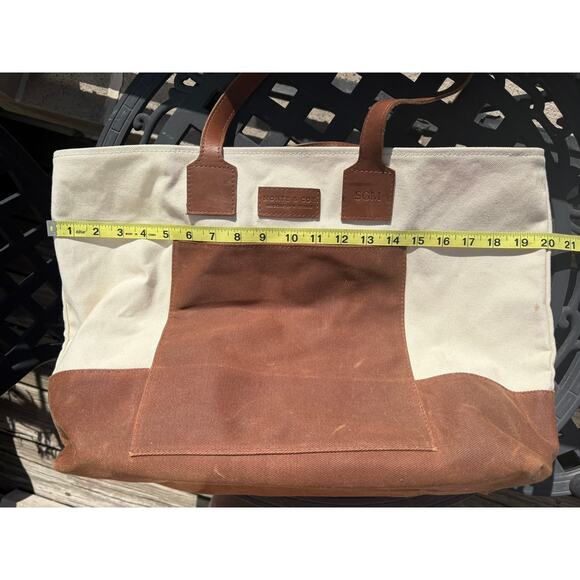 Monte & Coe Brown Organic Cotton Canvas Tote Bag Leather Handles - Picture 5 of 8